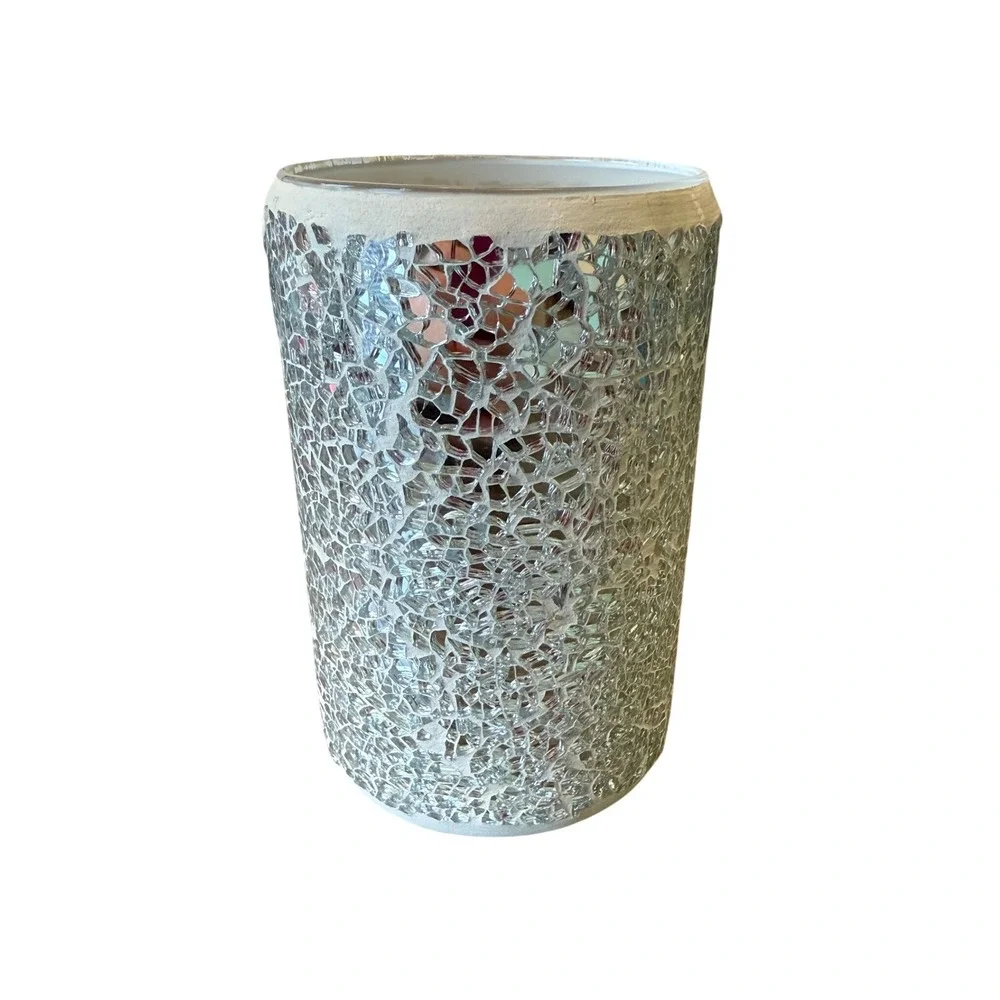 Pink Zebra Silver‎ Cracked Mosaic Glass Simmer Light Shade Candle